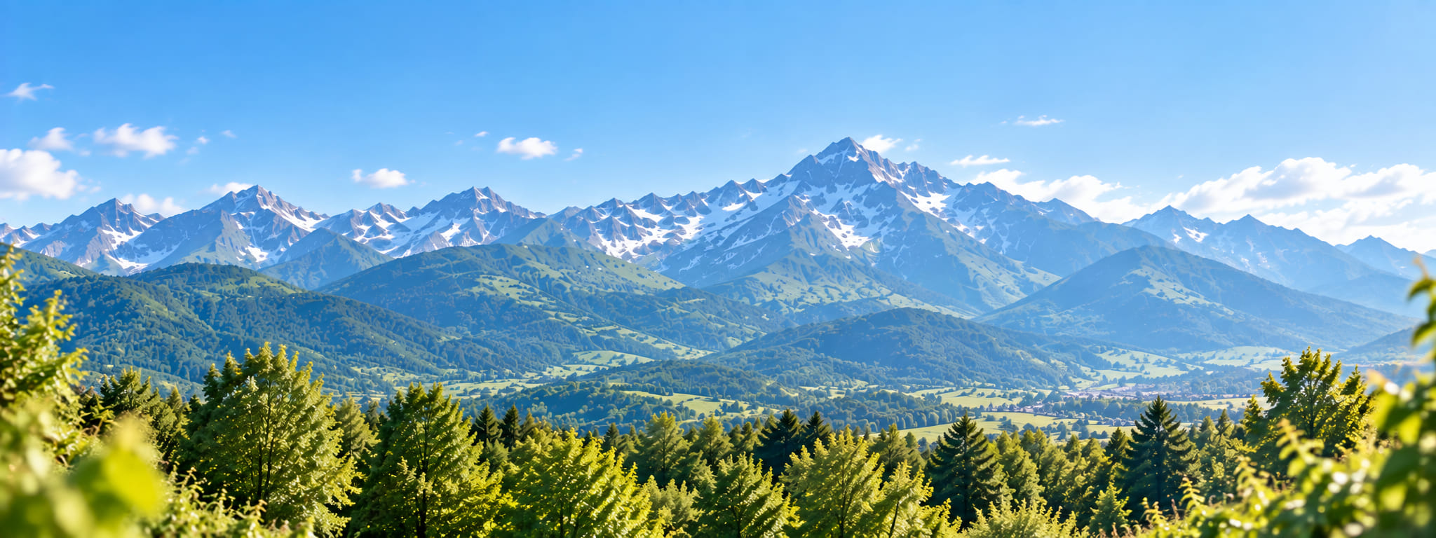 Chaînes de montagnes boisées s’étageant jusqu’à l’horizon